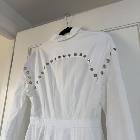 NWT Alexander McQueen A-line Midi Shirt Dress White Cotton Poplin Metal Eyelets - Picture 12 of 12